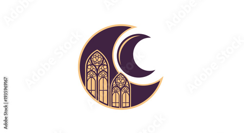 Mystical Crescent Moon Embracing Gothic Window Architecture