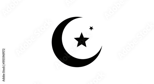 Islamic Crescent Moon and Star Symbol on White Background