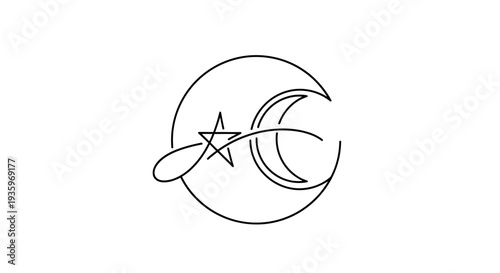 Crescent Moon and Star Symbol, Celestial, Spiritual, Mystical, Abstract Line Art