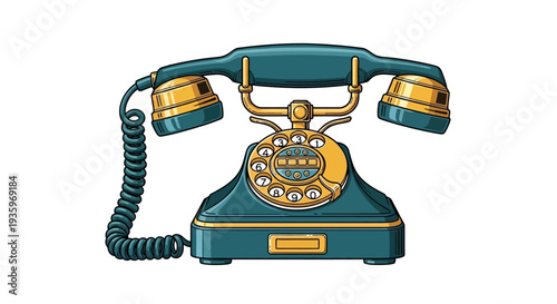 Vintage Teal and Gold Telephone.