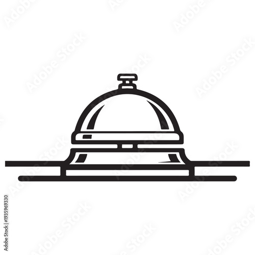Minimalist Hotel Reception Service Bell Icon Sitting on a Concierge Desk Representing Hospitality Customer Support and Luxury Travel Services Clean Black and White Line Art Illustration