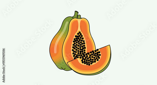 Papaya Fruit Cut Open Showing Seeds.