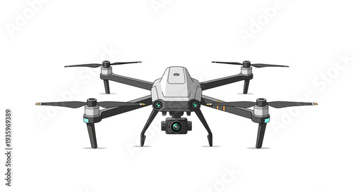 Drone with camera and propellers flying.