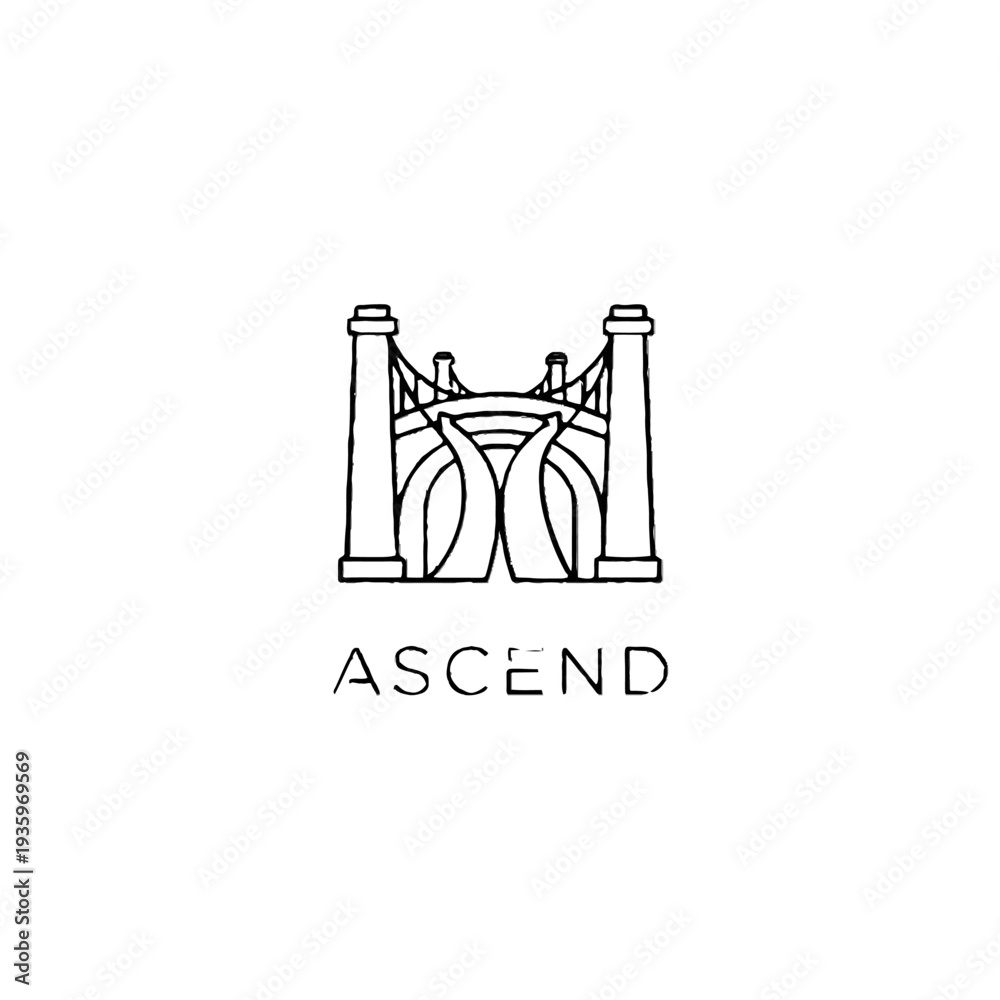 Obraz premium Simple line art illustration of a bridge with the word ASCEND.