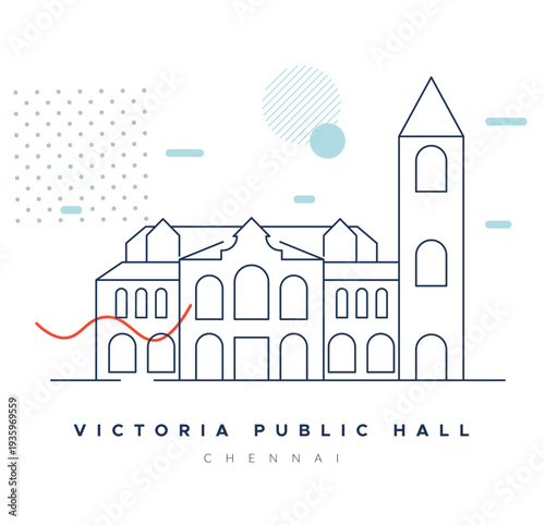 Victoria Public Hall - Town Hall in Chennai - Stock Illustration