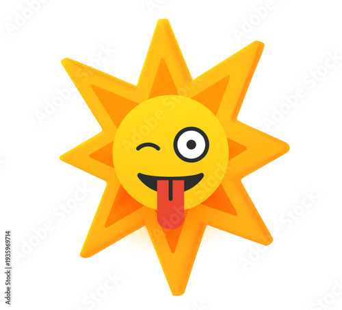 Smiling emoticon with explosion. 3d vector illustration