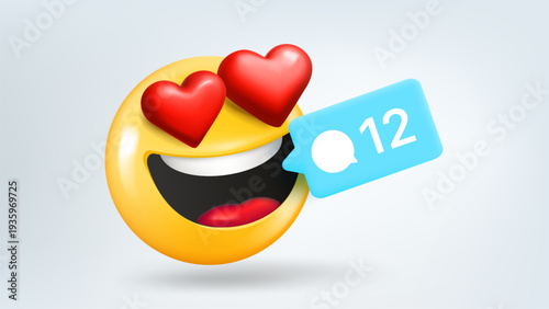 Laughing emoticon new comments. 3d vector illustration