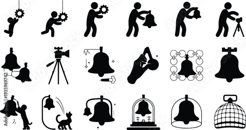 Set of 20 film and bell icons vector
