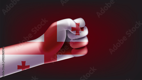 Fist with flag of georgia. 3d vector illustration