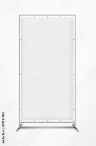 Long vertical white banner isolated on white background. 3d vector mockup