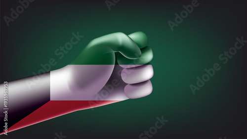 Fist with flag of Kuwait. 3d vector illustration