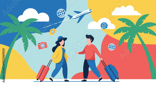 Couple with Suitcases Ready for Vacation Adventure.