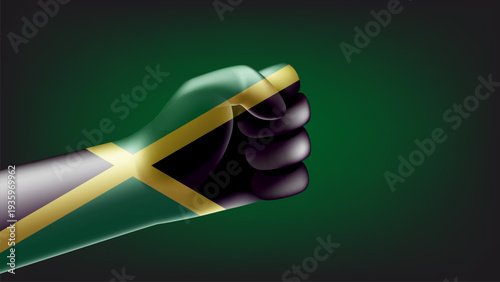 Fist with flag of Jamaika. 3d vector illustration
