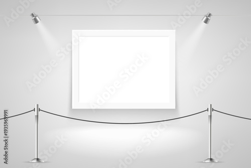 Photorealistic bright gallery with blank picture. 3d vector illustration