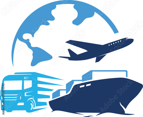Logistics icon. Containing distribution, shipping, transportation, delivery, cargo, freight, route planning, supply chain, export and import . Solid icon collection.ship and boat icon set. 