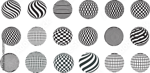 Abstract Spheres Featuring Optical Black and White Geometric Patterns vector 