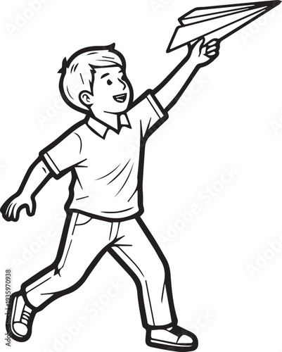 Vector illustration of a boy throwing a paper airplane