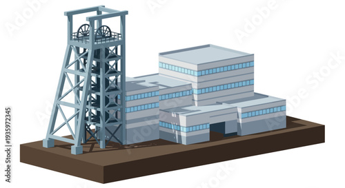Industrial Mine Shaft and Processing Plant Illustration.