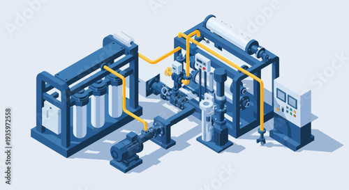 Industrial Water Purification System with Multiple Filters and Pumps.