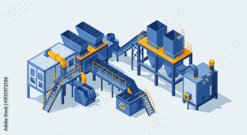 Industrial Recycling Plant Machinery and Equipment Illustration.