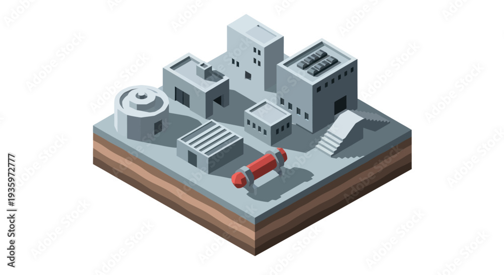 Fototapeta premium Isometric Cityscape with Modern Buildings and Red Vehicle.