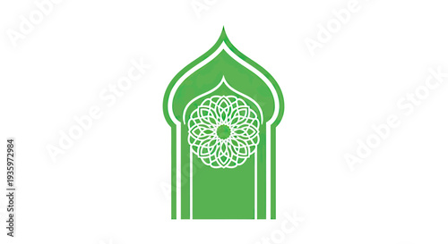 Green Islamic Arch with Geometric Mandala Pattern