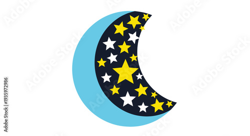 Stylized Crescent Moon and Stars Illustration