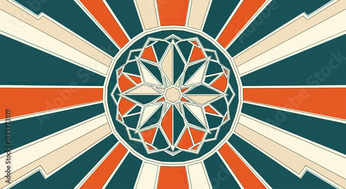 Retro Starburst Geometric Pattern with Circle Ornament