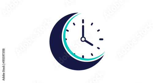 Modern Clock Icon with Crescent Moon Symbol