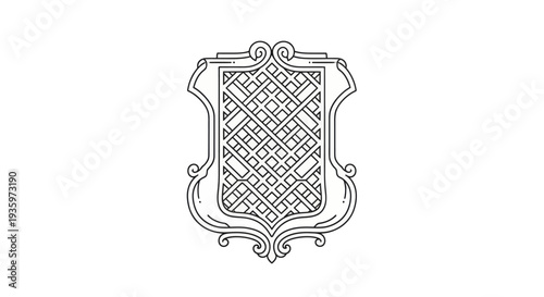 Ornate Heraldic Shield Crest with Geometric Lattice Pattern - Vintage Emblem