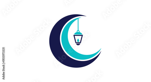 Crescent moon with hanging lantern, Ramadan symbol, Islamic night light