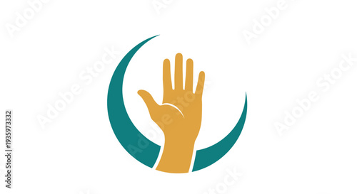Open Hand Silhouette Inside Crescent Moon Logo Symbol