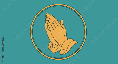 Illustration of praying hands inside a circle, symbolizing faith and spirituality.