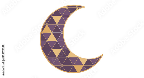 Crescent moon geometric pattern, purple and gold abstract design