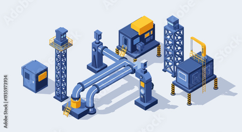 Isometric Industrial Equipment and Infrastructure Elements.