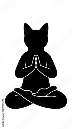Logo illustration of a stylized cat doing yoga. Transparent background