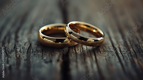 Wallpaper Mural Golden wedding rings on rustic wooden surface Torontodigital.ca
