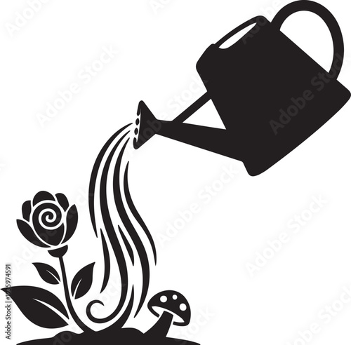 Watering Can Flowers Garden Silhouette Vector