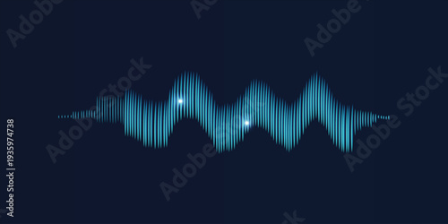 Sound wave line background, abstract blue equalizer with light glow effect, voice audio assistant, energy pulse beat. Vector soundwave illustration.