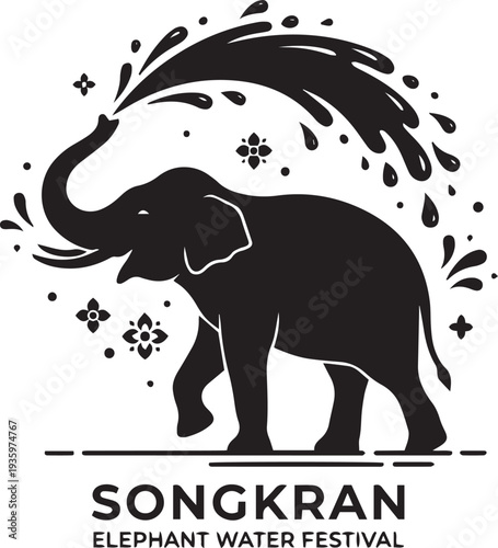 Songkran Elephant Water Festival Silhouette Vector