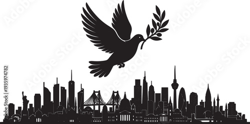 Dove Peace Olive Branch City Skyline Silhouette Vector