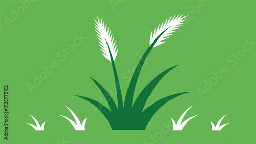 Flat design illustration of grass stalks with seed heads on a green background