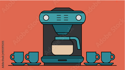 Flat illustration of a coffee maker machine with cup and pot on orange background