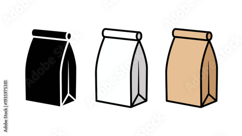 Paper Bag Icons Set Isolated on White Background