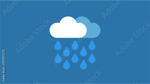 Stylized Rain Cloud with Falling Raindrops on Blue Background