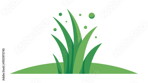 Stylized Green Grass with Dew Drops Isolated on White Background