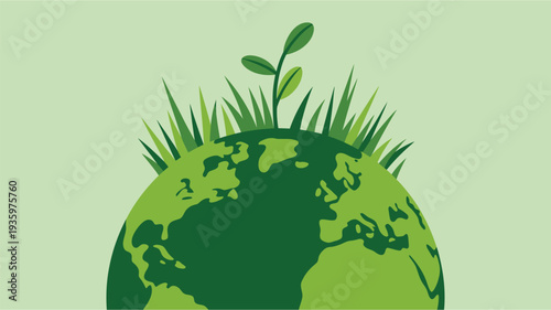 Green Earth with Plant Sprout and Grass, Environment Concept
