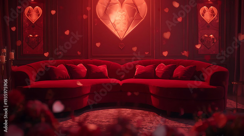 Wallpaper Mural Romantic red living room with heart decorations and cozy sofa Torontodigital.ca