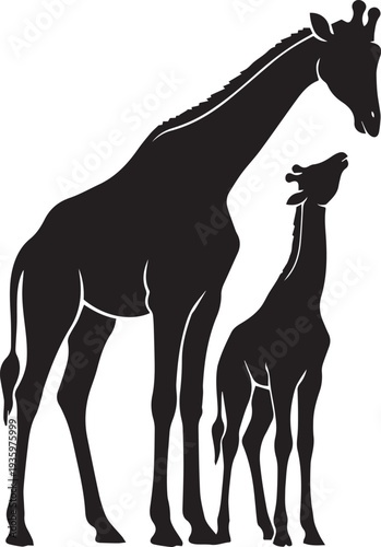 Giraffe Family Mother Baby Silhouette Vector