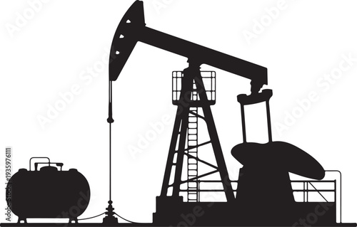 Petroleum pump jack and oil storage tank silhouette for energy industry